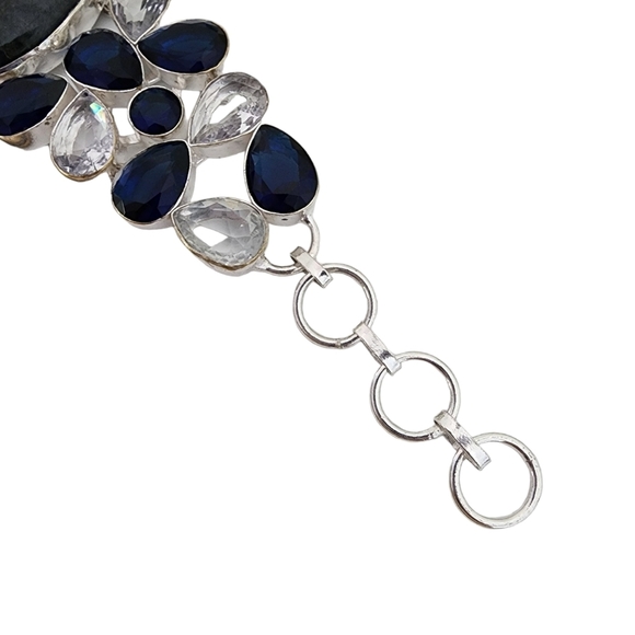 Blue sodalite gemstone bracelet silver + white topaz + blue faceted glass Q04 - Picture 8 of 14
